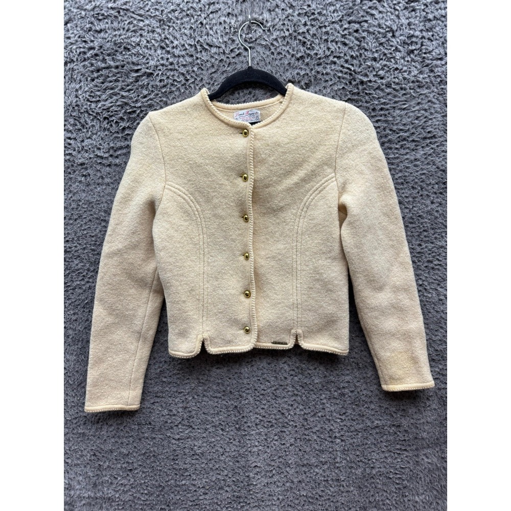Vintage Geiger Boiled Wool Crewneck Button-Up‎ Sweater Beige Womens Size 38